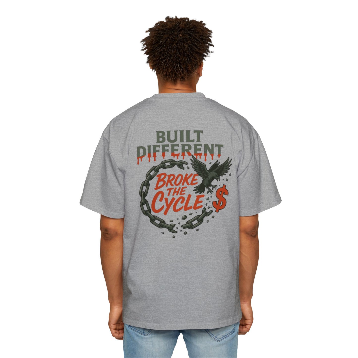 Men's Heavy Oversized Tee - 'Built Different' Break the Cycle Graphic T-Shirt