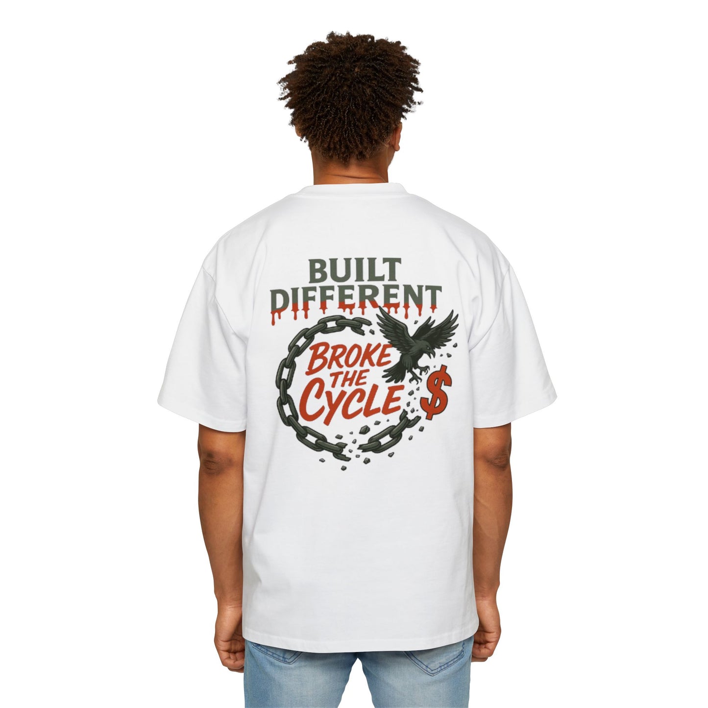 Men's Heavy Oversized Tee - 'Built Different' Break the Cycle Graphic T-Shirt