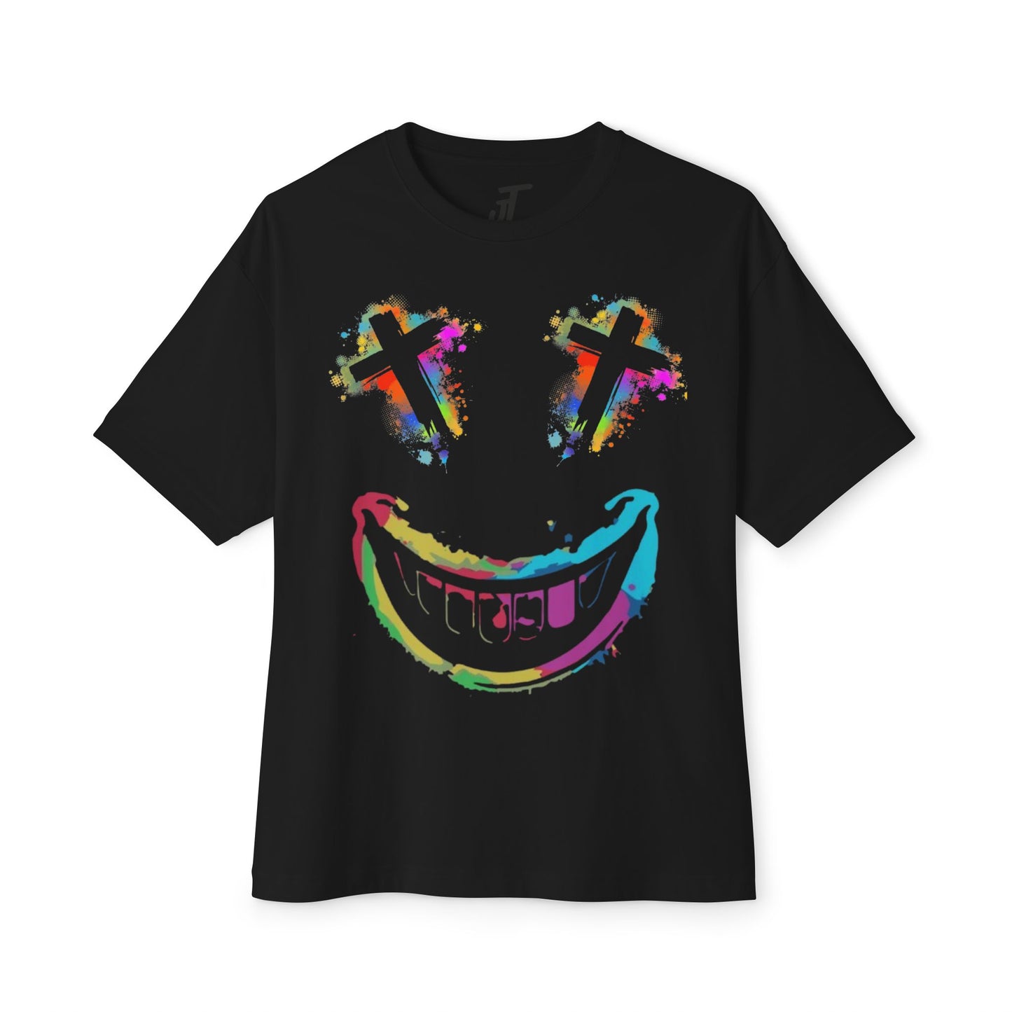 Jt Apparel "Average is Dead, Made To Stand Out" Multicolor Cross Eyes Emoji Design Oversized Tee