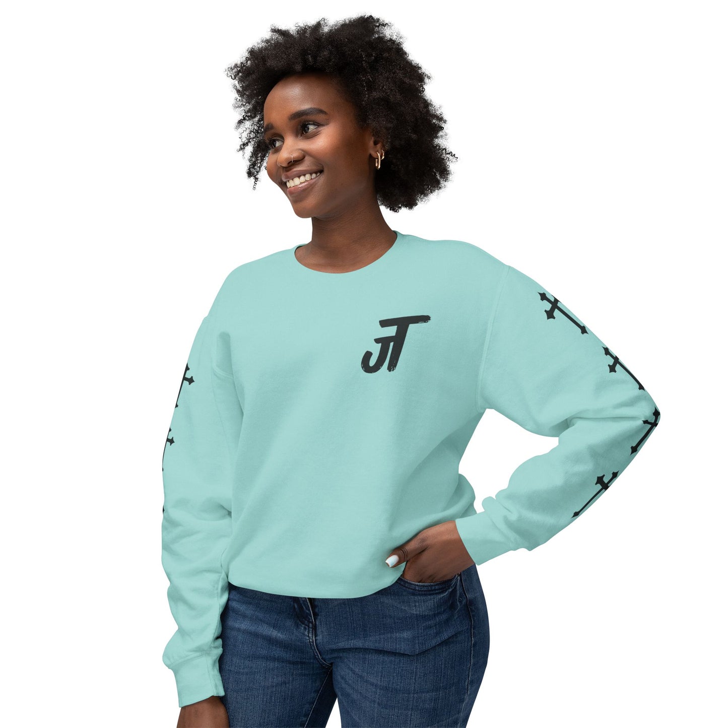 Jt Apparel Cross Sleeve Design Crewneck (Ivory, Peachy, Chalky Mint, Hydrangea, Neon Violet)