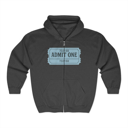 The Ticket Zip Up Hoodie - Admit One Design,  Medium-Heavy Fabric, Concert Hoodie, Gift for Him/Her, Everyday Wear, Casual Outings