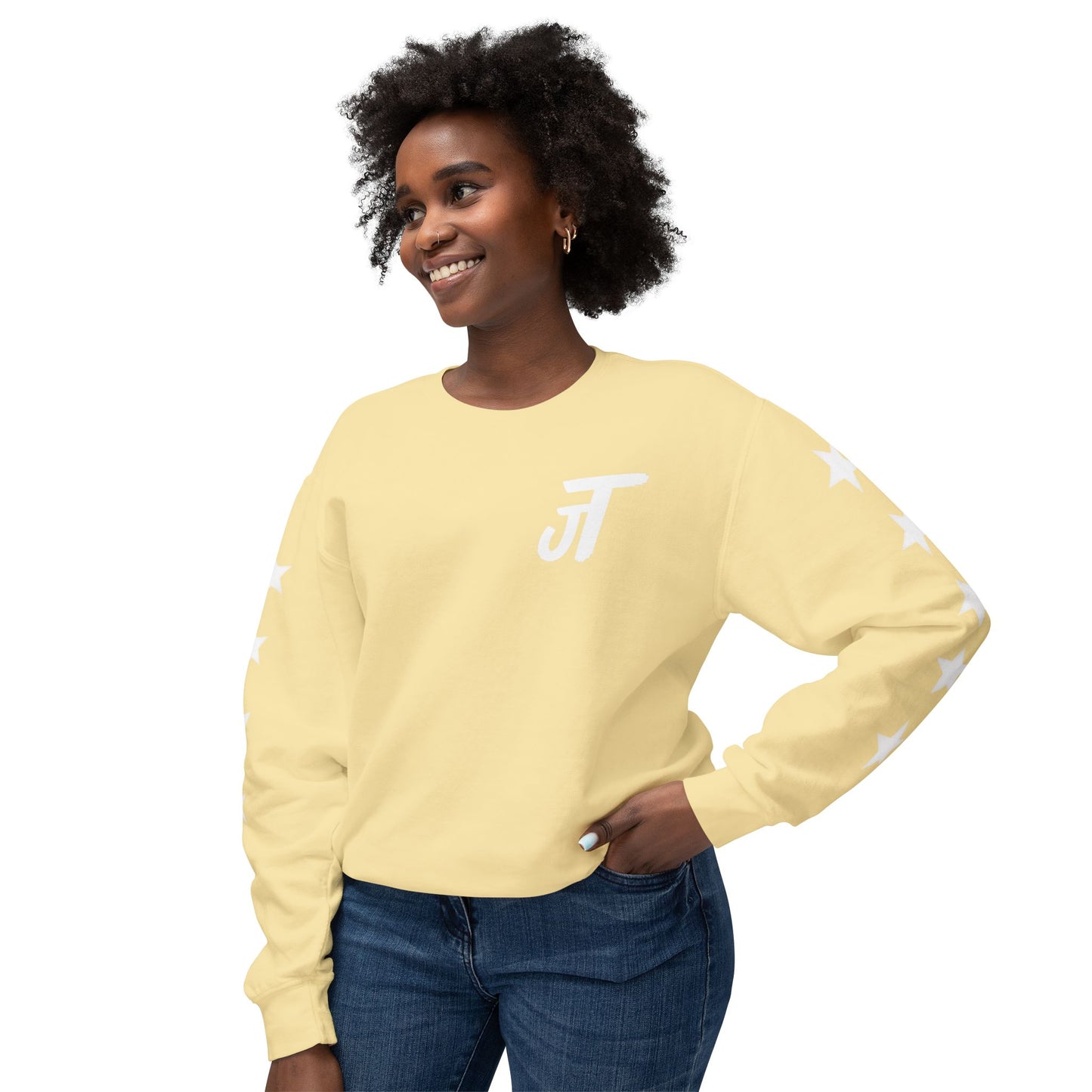 Jt Apparel Star Sleeve Design Crewneck (Peachy, Butter, Chalky Mint, Hydrangea, Neon Violet)