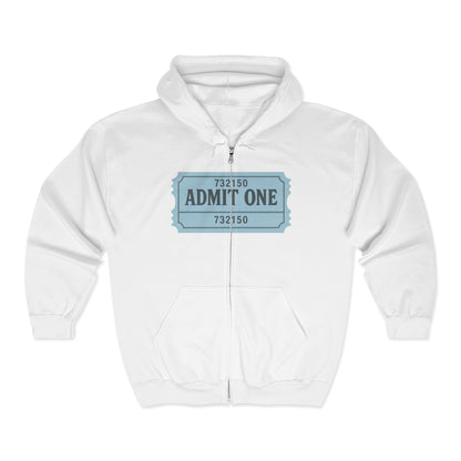 The Ticket Zip Up Hoodie - Admit One Design,  Medium-Heavy Fabric, Concert Hoodie, Gift for Him/Her, Everyday Wear, Casual Outings