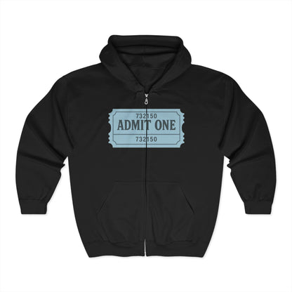 The Ticket Zip Up Hoodie - Admit One Design,  Medium-Heavy Fabric, Concert Hoodie, Gift for Him/Her, Everyday Wear, Casual Outings