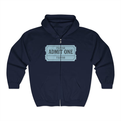The Ticket Zip Up Hoodie - Admit One Design,  Medium-Heavy Fabric, Concert Hoodie, Gift for Him/Her, Everyday Wear, Casual Outings