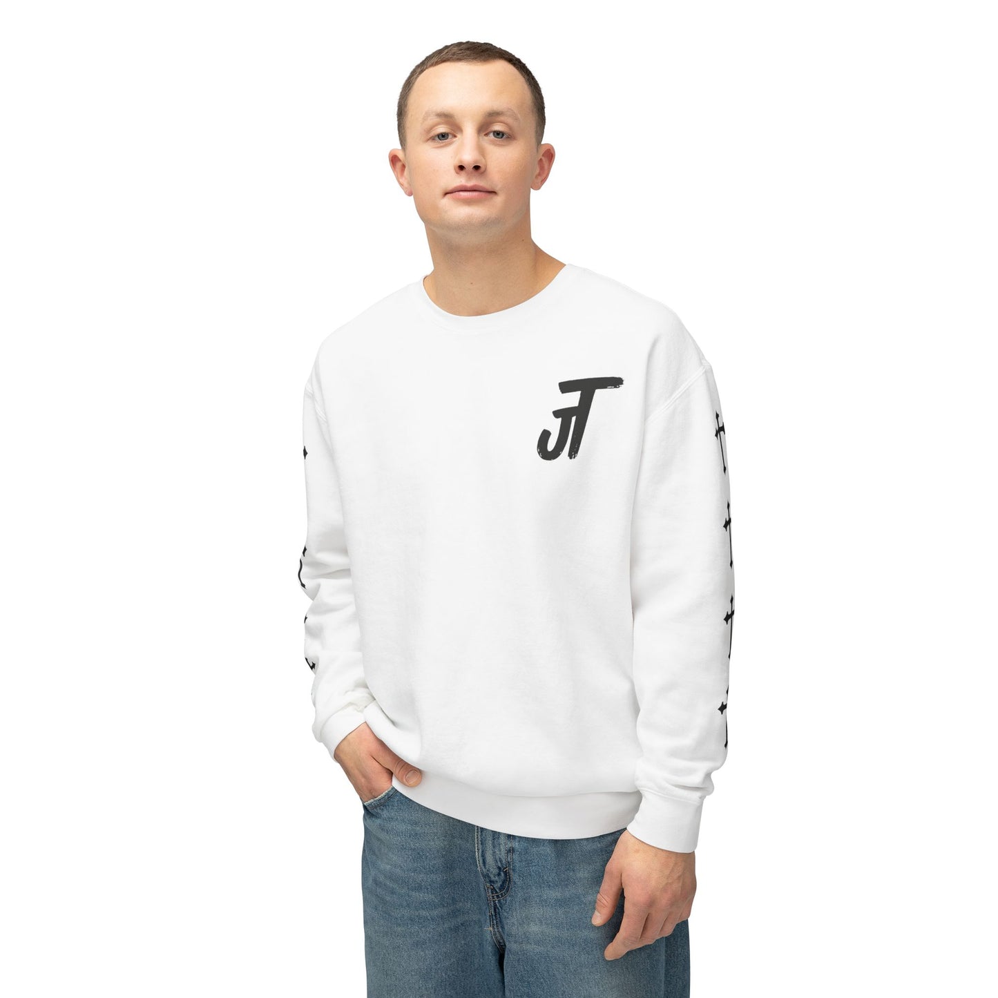 Jt Apparel Cross Sleeve Design Crewneck (White, Ivory, Blue Jean, Grey)