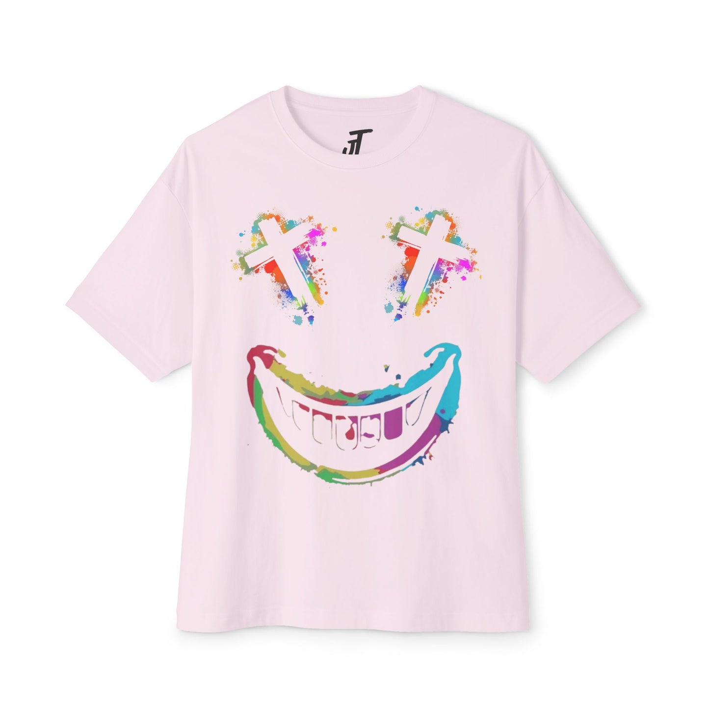 Jt Apparel "Average is Dead, Made To Stand Out" Multicolor Cross Eyes Emoji Design Oversized Tee