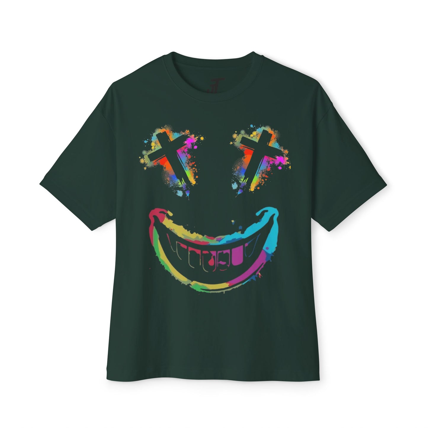Jt Apparel "Average is Dead, Made To Stand Out" Multicolor Cross Eyes Emoji Design Oversized Tee