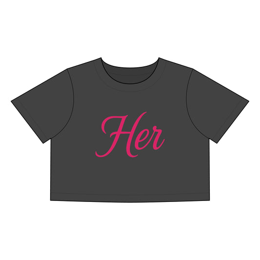 "Her" Heavyweight Relaxed Fit Faded Crop Tee - Stylish Women's Tee, Casual Summer Top, Everyday Wear, Extreme Comfort