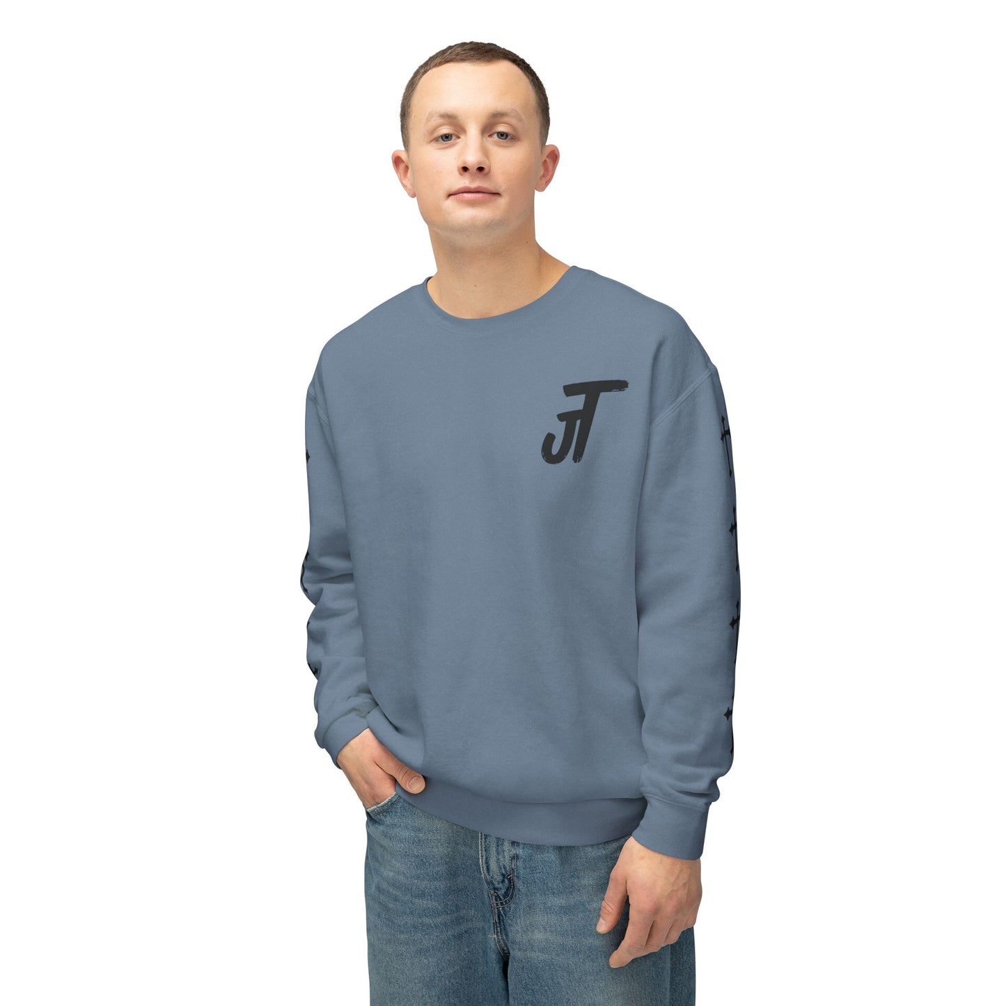 Jt Apparel Cross Sleeve Design Crewneck (White, Ivory, Blue Jean, Grey)
