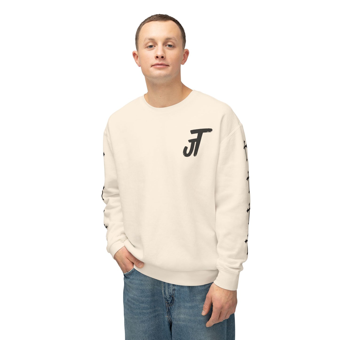 Jt Apparel Cross Sleeve Design Crewneck (White, Ivory, Blue Jean, Grey)
