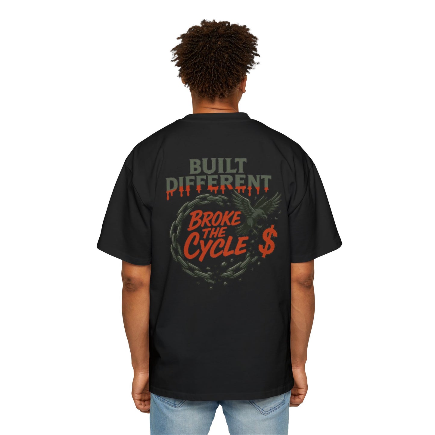 Men's Heavy Oversized Tee - 'Built Different' Break the Cycle Graphic T-Shirt