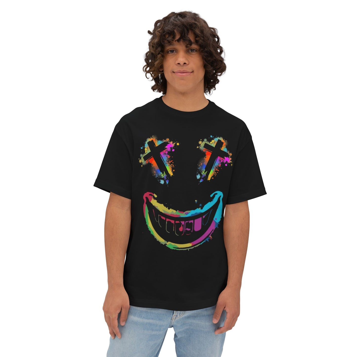 Jt Apparel "Average is Dead, Made To Stand Out" Multicolor Cross Eyes Emoji Design Oversized Tee