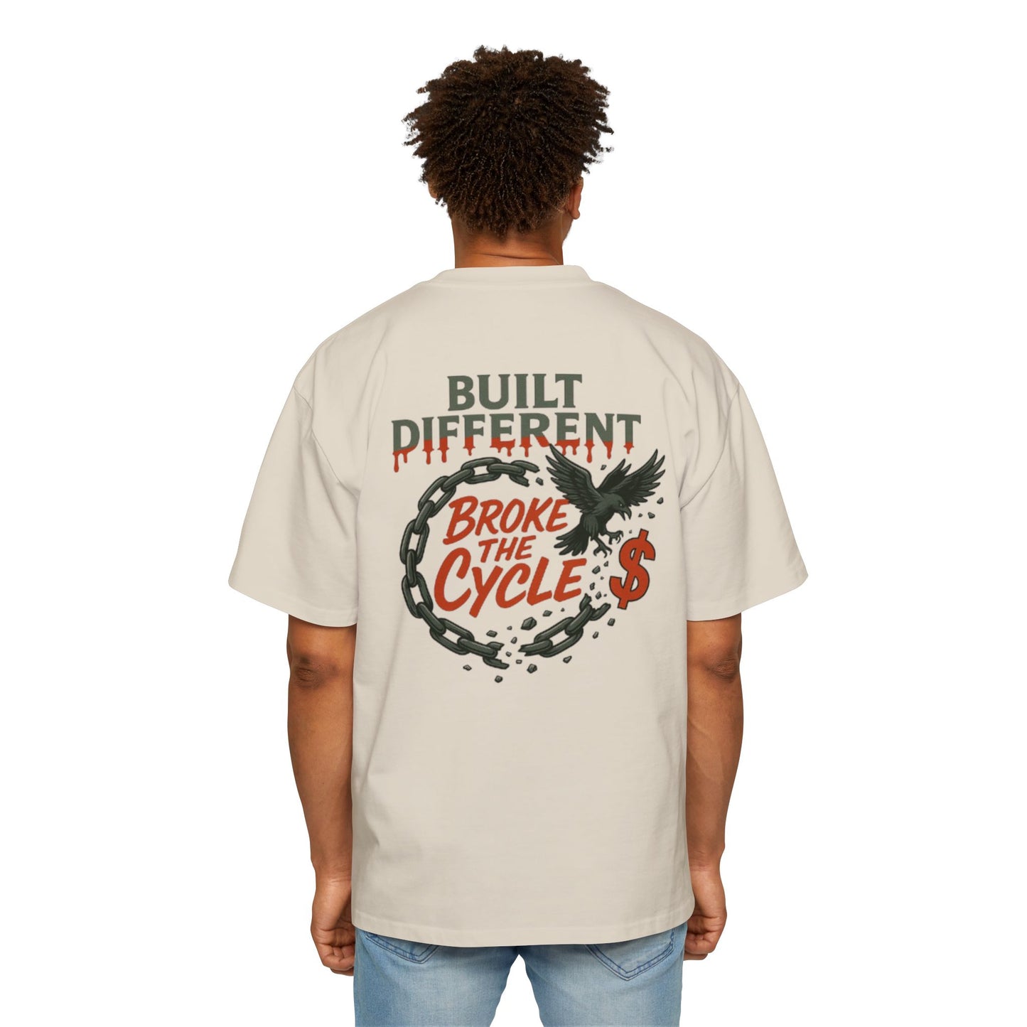 Men's Heavy Oversized Tee - 'Built Different' Break the Cycle Graphic T-Shirt