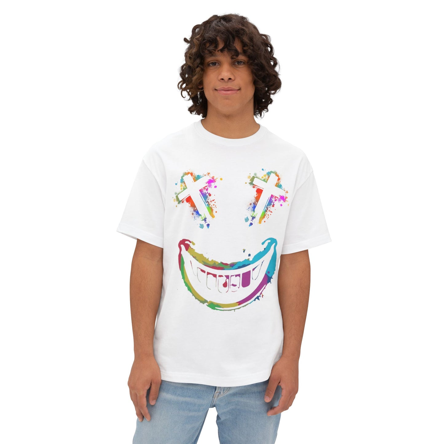Jt Apparel "Average is Dead, Made To Stand Out" Multicolor Cross Eyes Emoji Design Oversized Tee