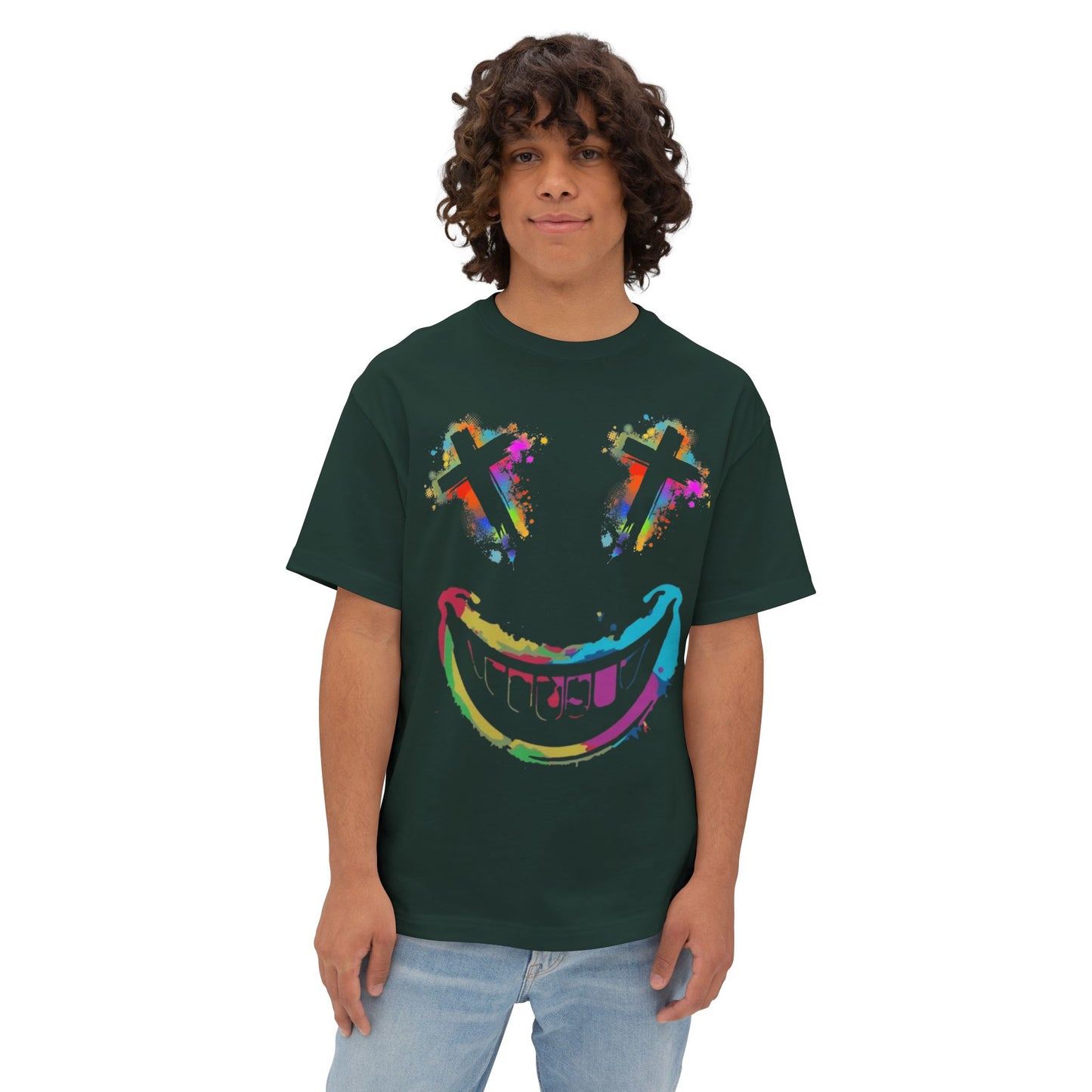 Jt Apparel "Average is Dead, Made To Stand Out" Multicolor Cross Eyes Emoji Design Oversized Tee