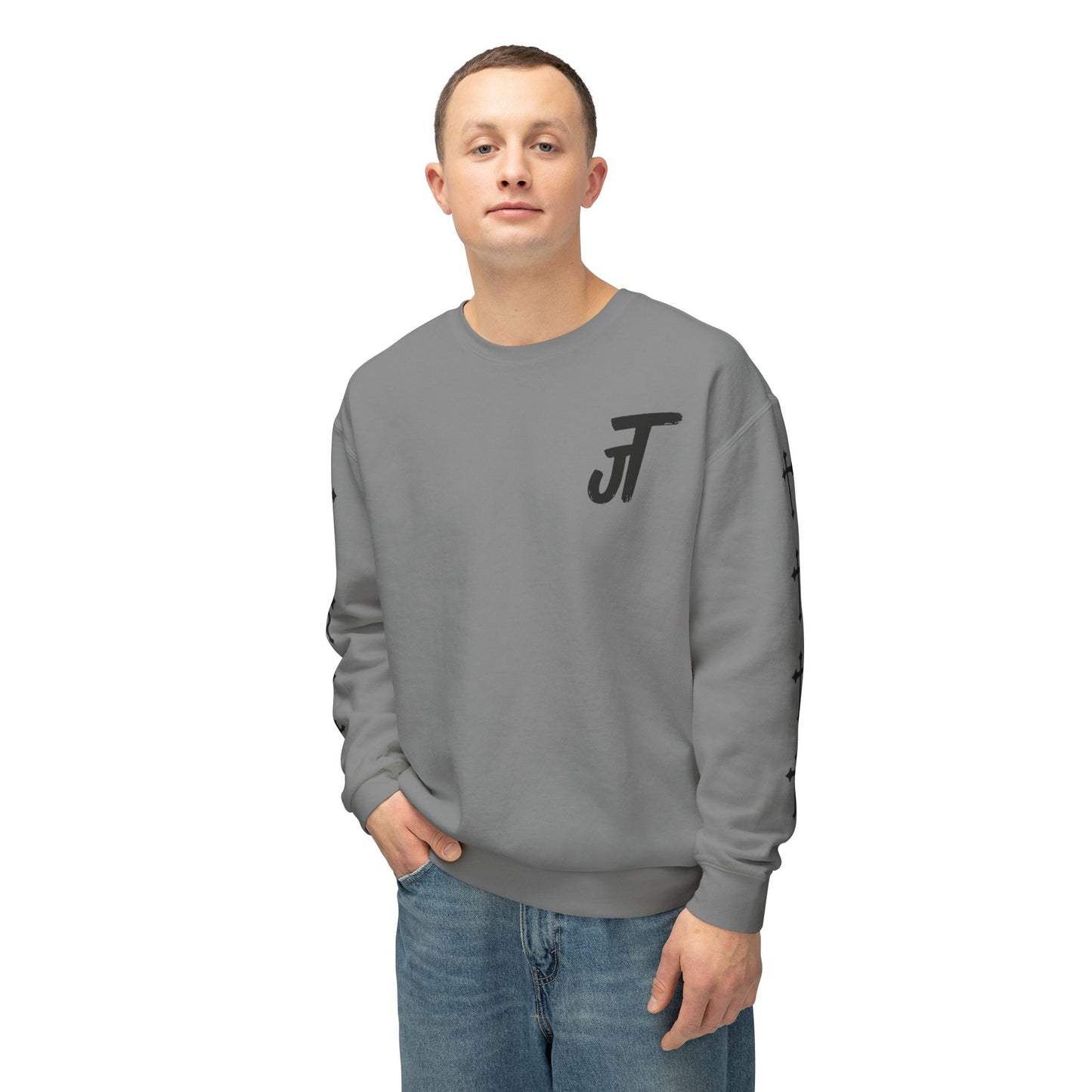 Jt Apparel Cross Sleeve Design Crewneck (White, Ivory, Blue Jean, Grey)
