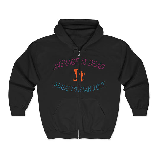 Jt Apparel "Average Is Dead, Made To Stand Out" Multi Color Cross Eyes Emoji Design Zip Up