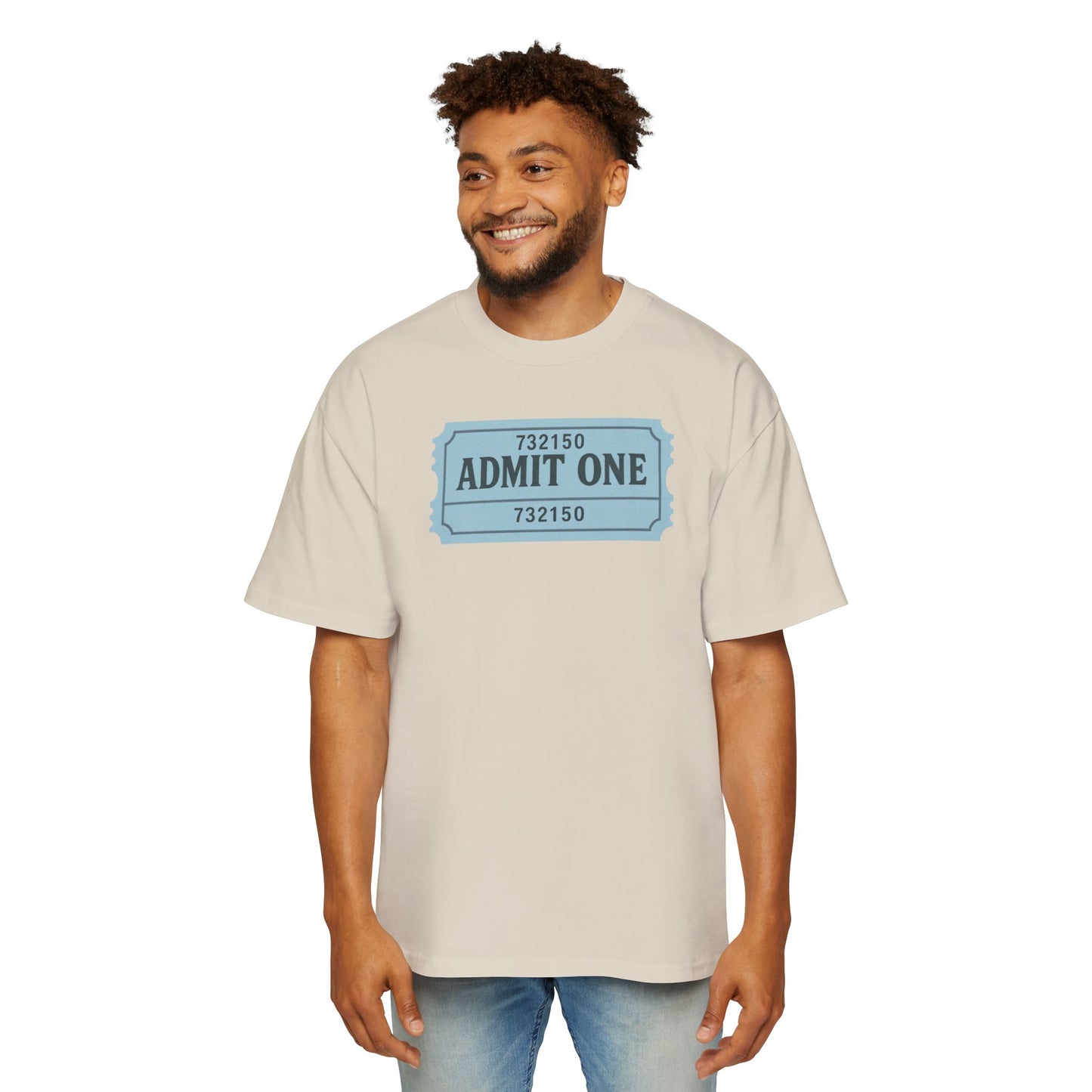 The Ticket Men's Heavy Oversized Tee - Admit One Design, Casual Streetwear, Perfect for Concerts, Event Tickets, Gift for Him