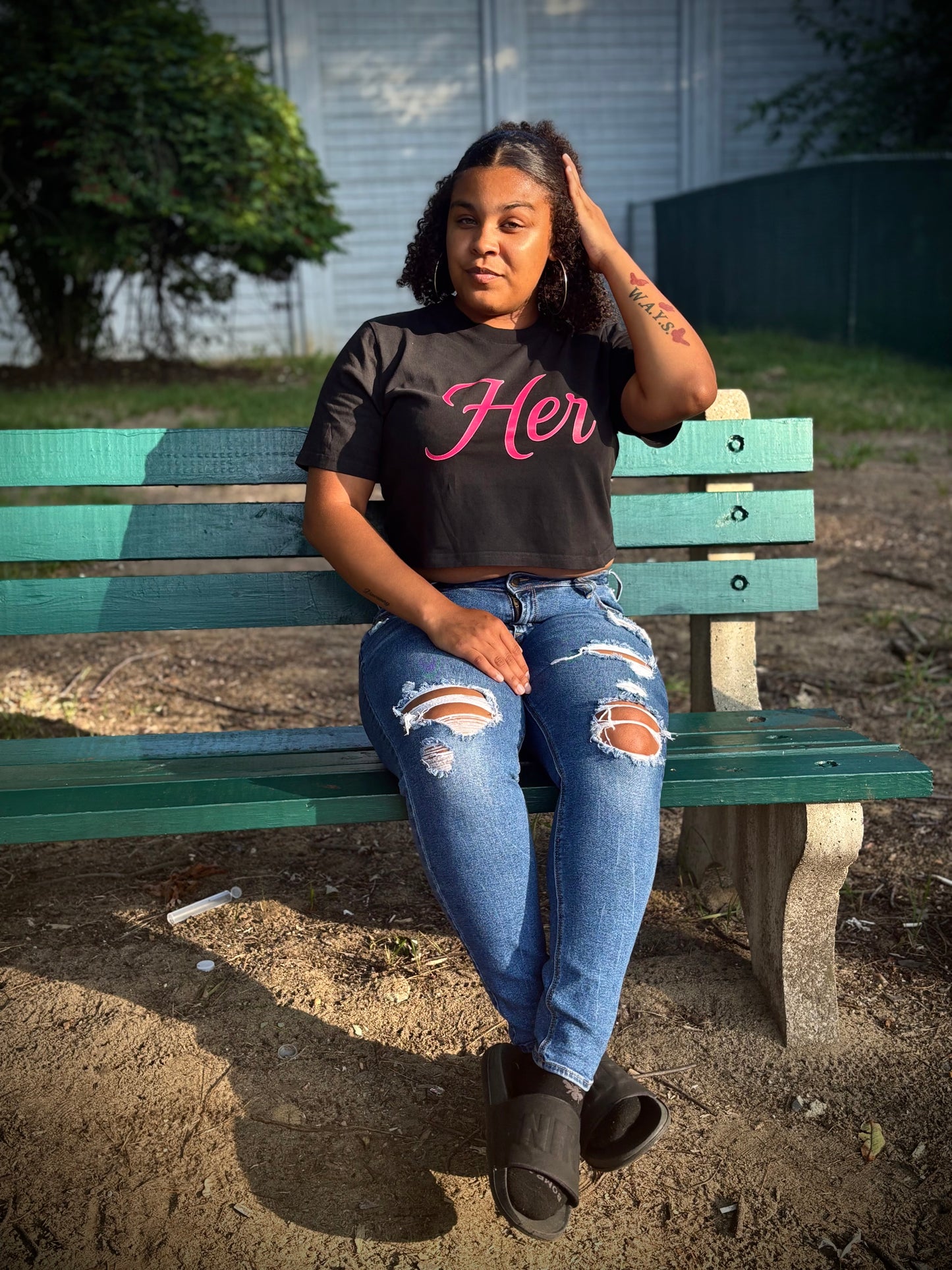 "Her" Heavyweight Relaxed Fit Faded Crop Tee - Stylish Women's Tee, Casual Summer Top, Everyday Wear, Extreme Comfort