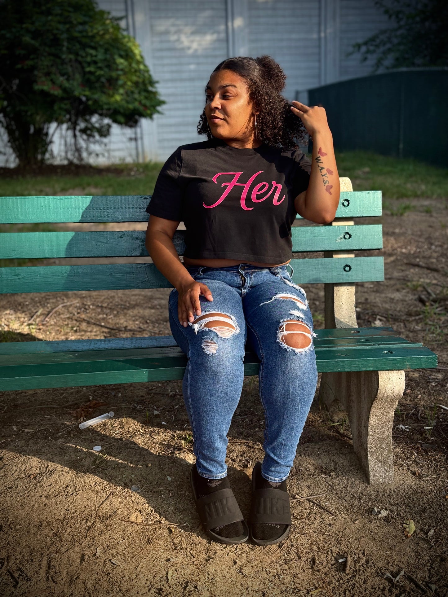 "Her" Heavyweight Relaxed Fit Faded Crop Tee - Stylish Women's Tee, Casual Summer Top, Everyday Wear, Extreme Comfort