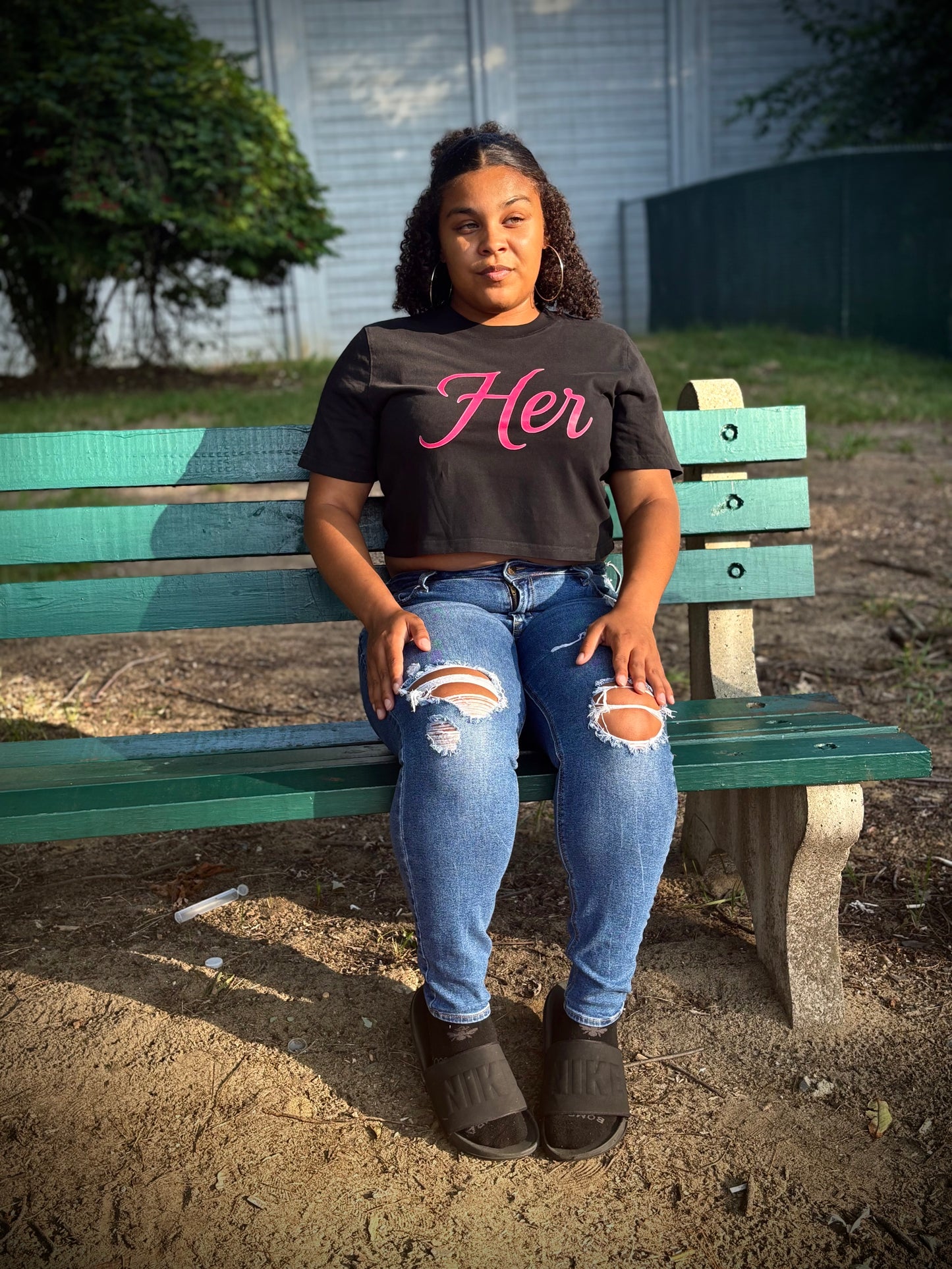 "Her" Heavyweight Relaxed Fit Faded Crop Tee - Stylish Women's Tee, Casual Summer Top, Everyday Wear, Extreme Comfort