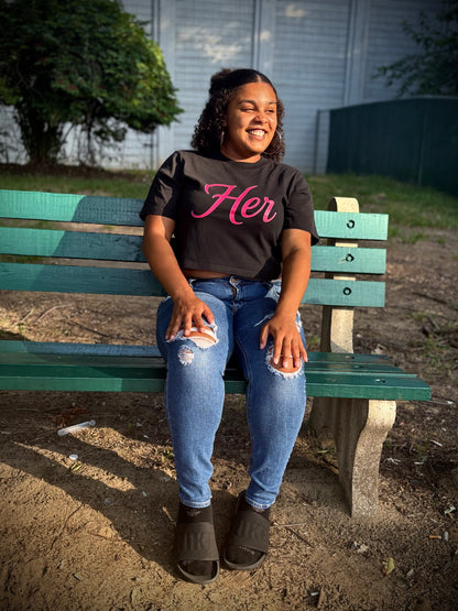 "Her" Heavyweight Relaxed Fit Faded Crop Tee - Stylish Women's Tee, Casual Summer Top, Everyday Wear, Extreme Comfort